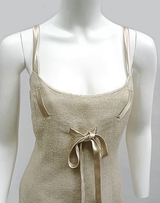 90’S VALENTINO OATMEAL LINEN BOW DRESS 8